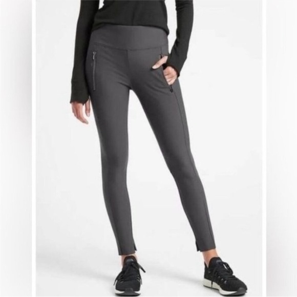 Athleta Stellar Tight Legging Pants Womens Small Gray Work Travel Zip Pockets - Picture 1 of 9